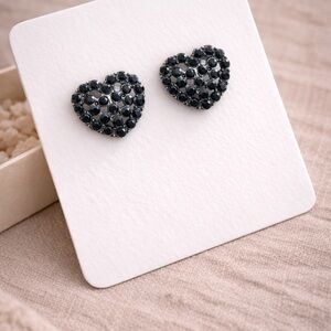 Black Rhinestone Heart Stud Earrings | Gunmetal Crystal Hearts